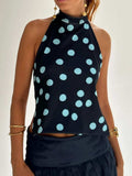 Backless Printed Halter Neck Tank - Trendsi - Flyclothing LLC
