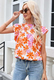 Printed Round Neck Cap Sleeve Blouse - Trendsi - Flyclothing LLC