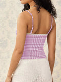 Lace Detail Plaid Square Neck Cami - Trendsi - Flyclothing LLC