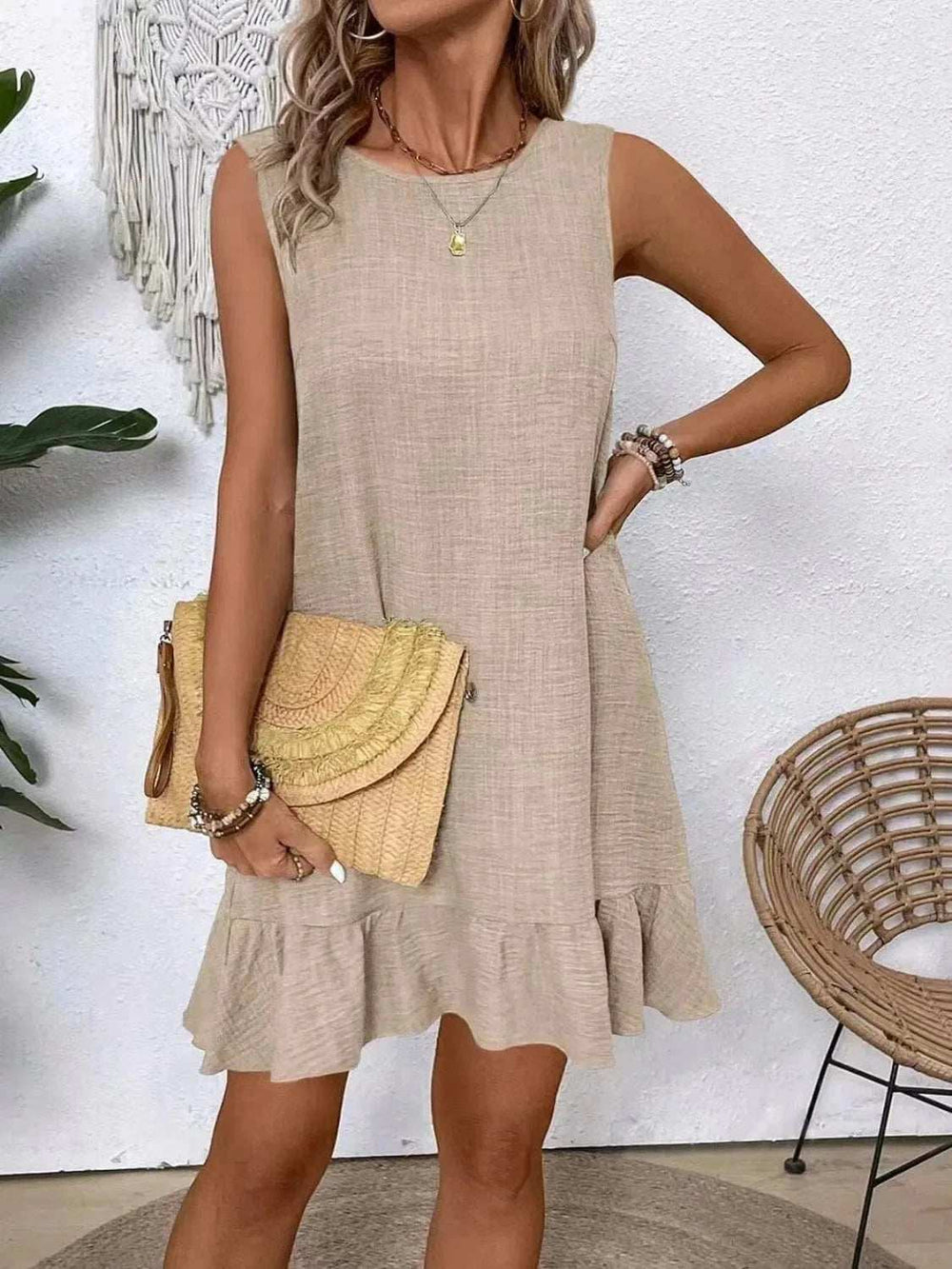 Ruffled Hem Round Neck Sleeveless Dress - Trendsi - Flyclothing LLC