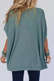 Oversized Ribbed Knit V Neck Dolman Short Sleeve Top - Trendsi - Flyclothing LLC