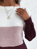 Color Block Boat Neck Sweater - Trendsi - Flyclothing LLC