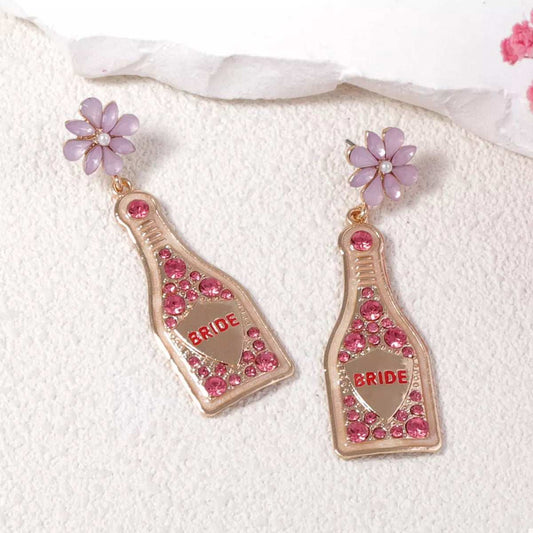 Bride Champagne Bottle Dangle Earrings - Trendsi - Flyclothing LLC