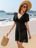 Openwork Plunge Short Sleeve Cover-Up Dress - Trendsi - Flyclothing LLC