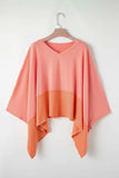 Contrast V-Neck Batwing Sleeve Blouse - Trendsi - Flyclothing LLC