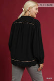 Umgee Full Size Linen Scallop Hem Blouse with Contrast Trim Plus Size - Trendsi - Flyclothing LLC