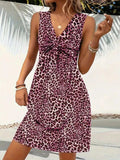 Leopard V-Neck Sleeveless Mini Dress - Trendsi - Flyclothing LLC