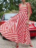 Striped Square Neck Wide Strap Dress - Trendsi - Flyclothing LLC