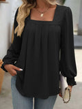 Square Neck Long Sleeve Top - Trendsi - Flyclothing LLC
