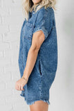 Raw Hem Pocketed Cap Sleeve Denim Dress - Trendsi - Flyclothing LLC