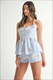 MABLE Stripe Embroidered Peplum Cami and Shorts Set - Trendsi - Flyclothing LLC