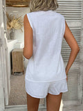 Devine Button Down V-Neck Tank and Shorts Set - Trendsi - Flyclothing LLC