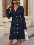 Double-Breasted Lapel Collar Long Sleeve Dress - Trendsi - Flyclothing LLC