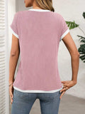 Contrast Trim Round Neck Short Sleeve T-Shirt - Trendsi - Flyclothing LLC