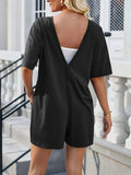 Backless Round Neck Half Sleeve Romper - Trendsi - Flyclothing LLC