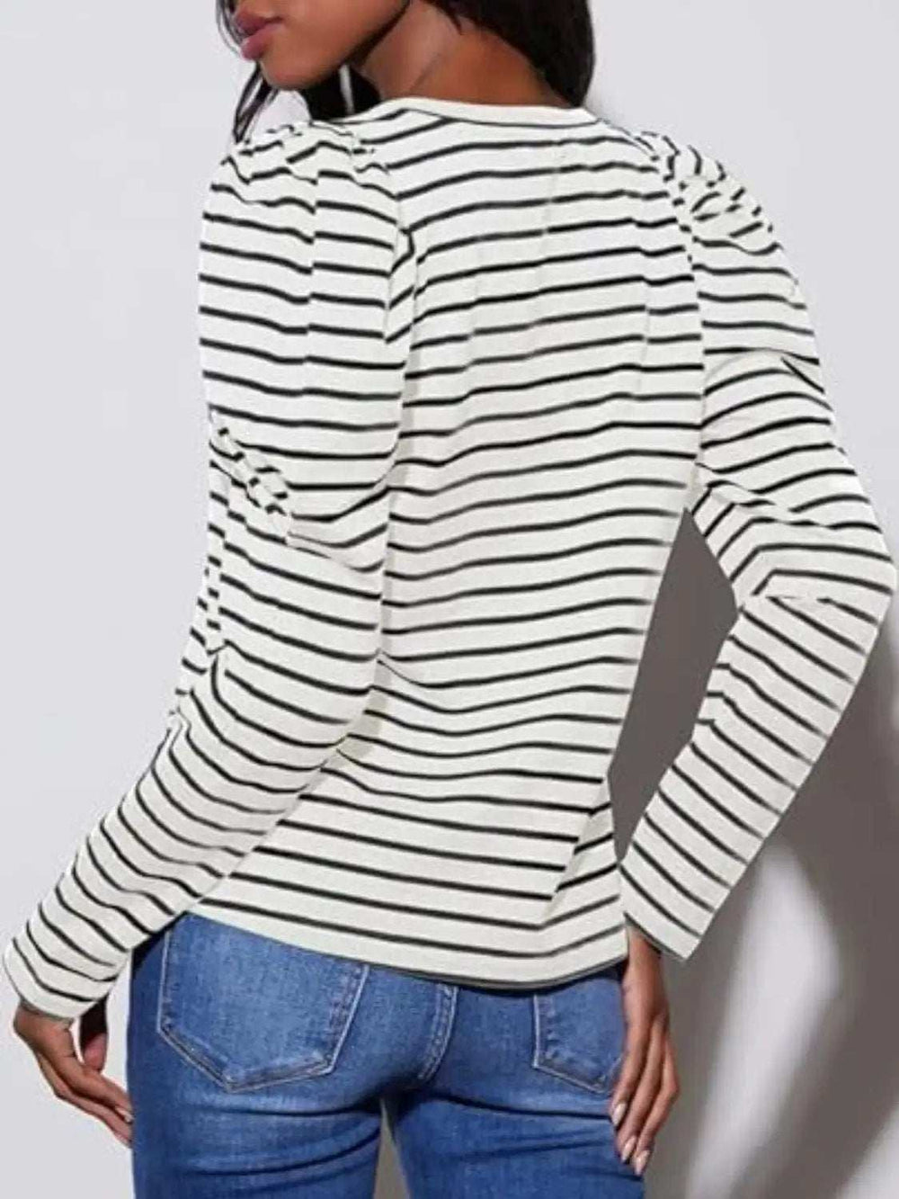 Striped Round Neck Long Sleeve T-Shirt - Trendsi - Flyclothing LLC