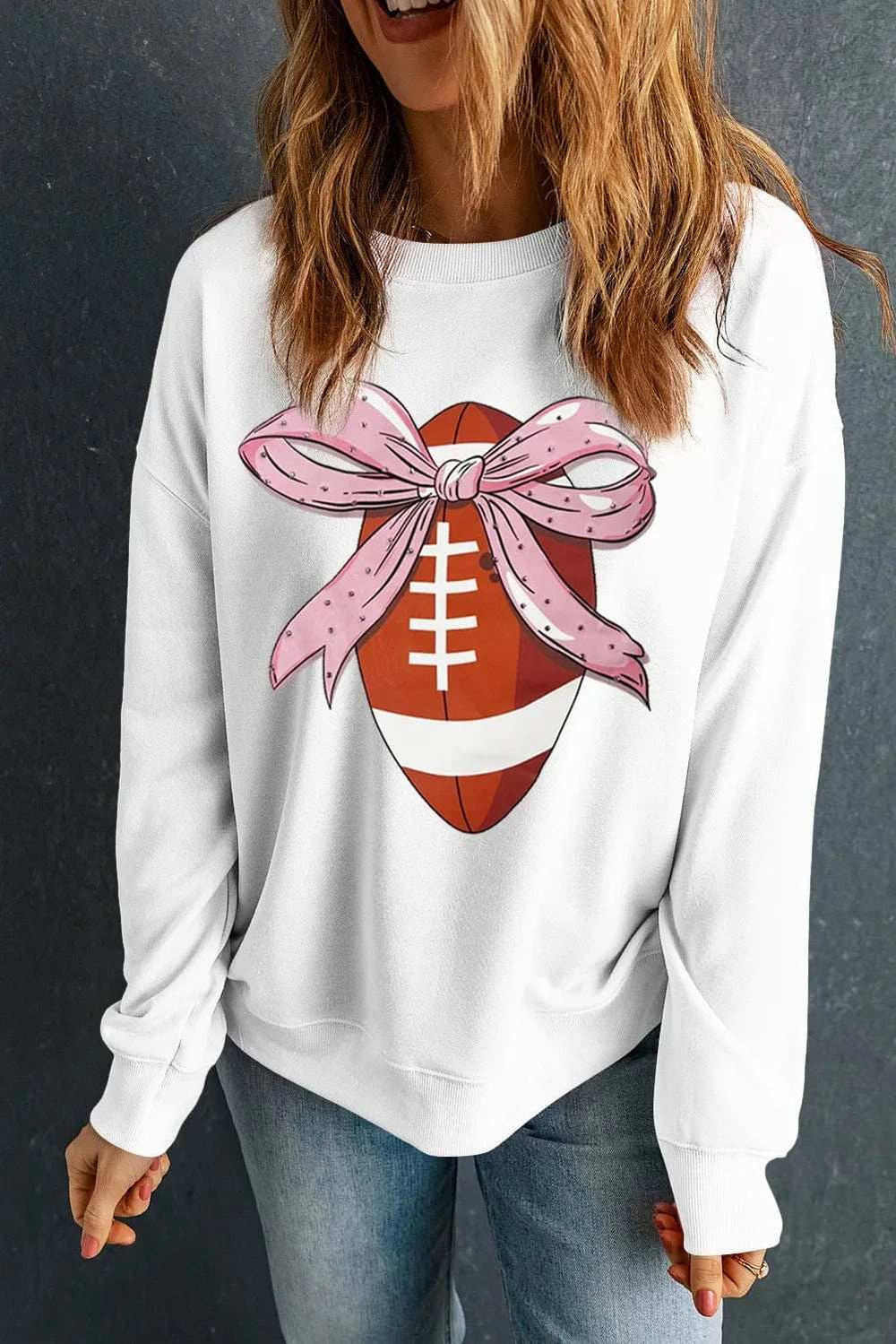 Football Round Neck Long Sleeve Sweatshirt - Trendsi - Flyclothing LLC