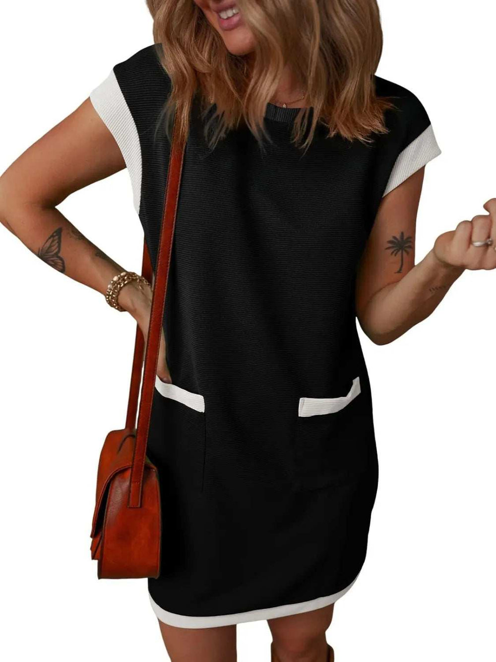 Round Neck Cap Sleeve Mini Dress - Trendsi - Flyclothing LLC