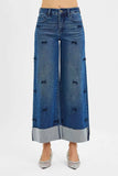 RISEN High Rise Crop Wide Leg Ribbon Detail Jeans - Trendsi - Flyclothing LLC