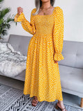 Smocked Square Neck Flounce Sleeve Dress - Trendsi - Flyclothing LLC