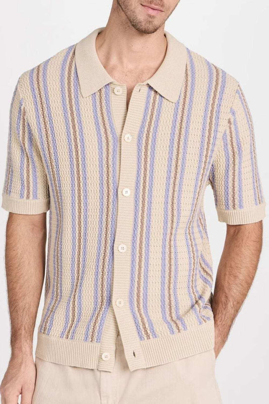 Men's Plus Size Striped Button Down Short Sleeve Shirt - Trendsi - Flyclothing LLC