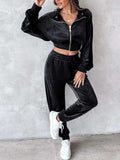 Zip Up Long Sleeve Cropped Top and Joggers Set - Trendsi - Flyclothing LLC