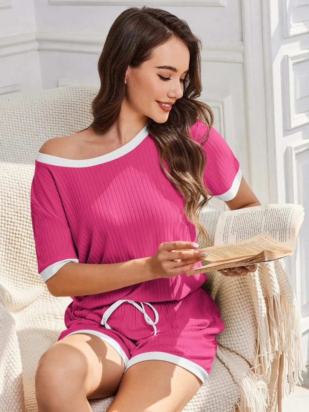 Ribbed Round Neck Top and Shorts Set - Trendsi - Flyclothing LLC