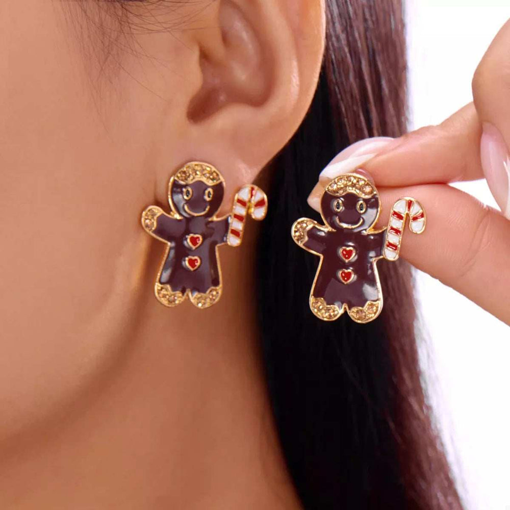 Alloy Gingerbread Man Stud Earrings - Trendsi - Flyclothing LLC