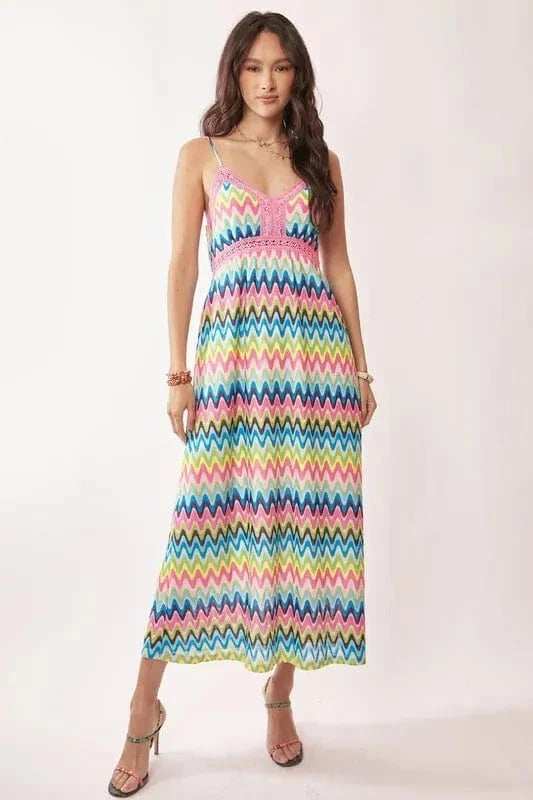 Davi & Dani Multi Color Crochet Lace Midi Dress - Trendsi - Flyclothing LLC