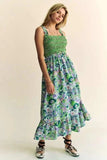 Davi & Dani Multi Smocked Bodice Geo Ruffle Strappy Midi Dress - Trendsi - Flyclothing LLC