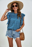 Ruffled Ditsy Floral Mock Neck Cap Sleeve Blouse - Trendsi - Flyclothing LLC
