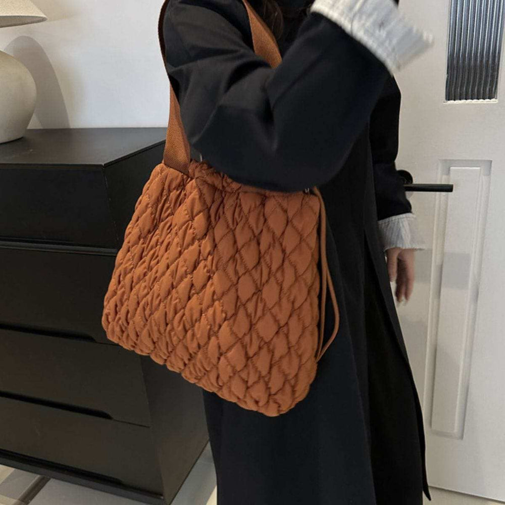 Drawstring Bubble Texture Tote Bag - Trendsi - Flyclothing LLC