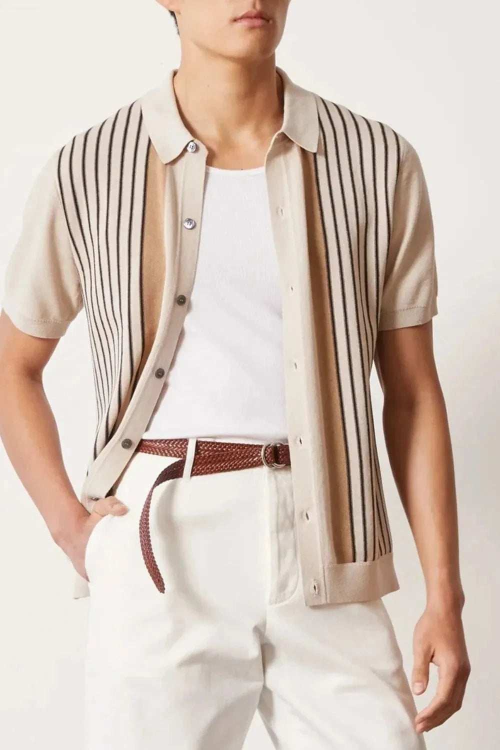 Men's Plus Size Striped Button Up Short Sleeve Shirt - Trendsi - Flyclothing LLC