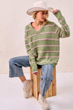 BiBi Striped Long Sleeve Sweater - Trendsi - Flyclothing LLC