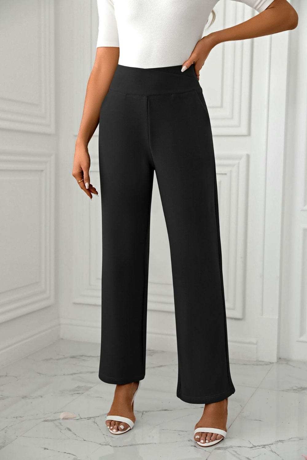 High Waist Straight Leg Pants - Trendsi - Flyclothing LLC