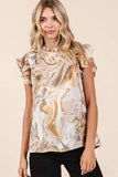 Mittoshop Abstract Print Ruffle Short Sleeve Satin Top - Trendsi - Flyclothing LLC