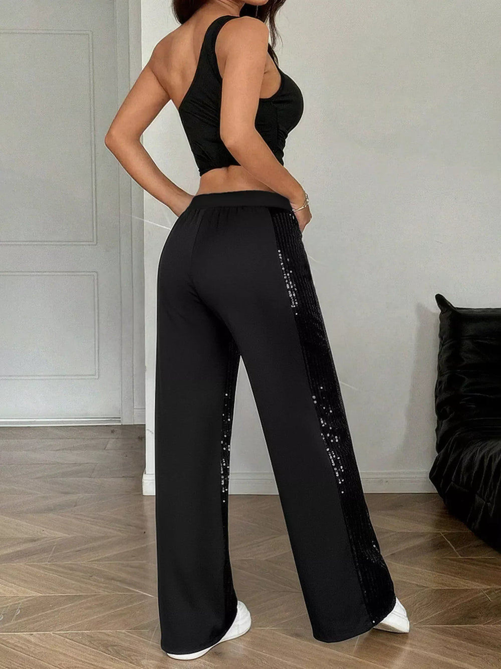 Sequin Wide Leg Pants - Trendsi - Flyclothing LLC