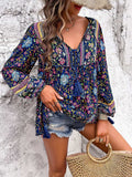 Printed Tie Neck Long Sleeve Blouse - Trendsi - Flyclothing LLC