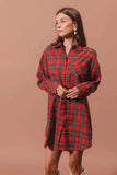 SO ME Christmas Checker Plaid Button Up Shirt Dress - Trendsi - Flyclothing LLC