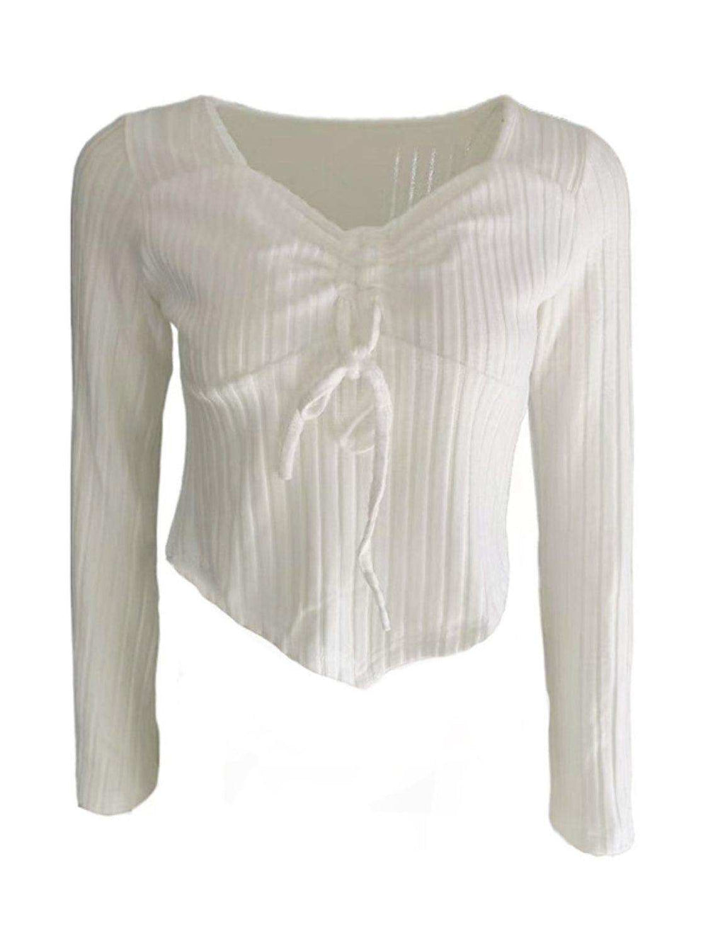 Drawstring Ruched Long Sleeve Ribbed Top - Trendsi - Flyclothing LLC
