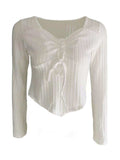 Drawstring Ruched Long Sleeve Ribbed Top - Trendsi - Flyclothing LLC