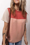 Color Block Round Neck Short Sleeve T-Shirt - Trendsi - Flyclothing LLC