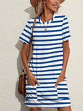 Contrast Striped Round Neck Short Sleeve Dress - Trendsi - Flyclothing LLC