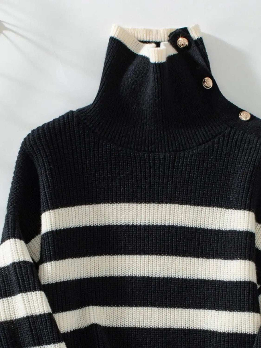 Buttoned Striped Long Sleeve Sweater - Trendsi - Flyclothing LLC