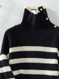 Buttoned Striped Long Sleeve Sweater - Trendsi - Flyclothing LLC