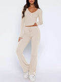 V-Neck Long Sleeve Top and Pants Set - Trendsi - Flyclothing LLC