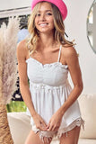 BiBi Ruffle Edge Smocking Babydoll Cami - Trendsi - Flyclothing LLC