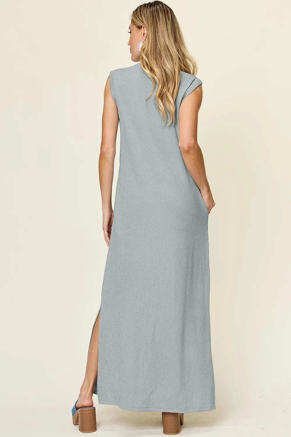 Double Take Full Size Texture Mock Neck Sleeveless Maxi Dress - Trendsi - Flyclothing LLC