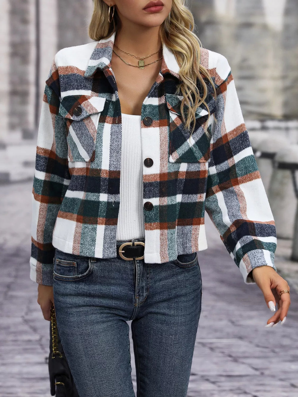Plaid Button-Up Jacket - Trendsi - Flyclothing LLC