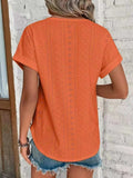 Eyelet Round Neck Short Sleeve Top - Trendsi - Flyclothing LLC